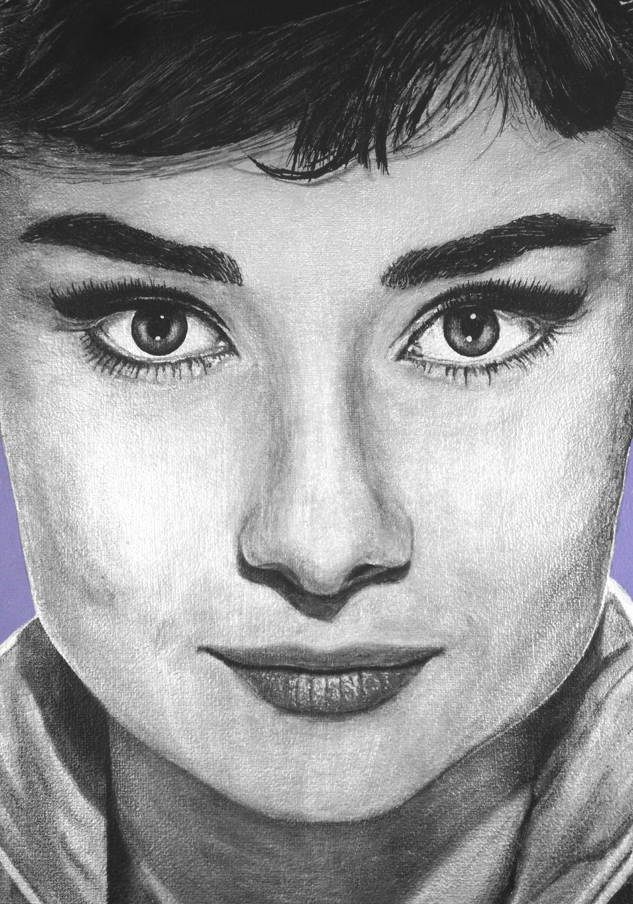 audrey hepburn akasha cult original portrait painting artwork uk bristol based artist silver and black on wood close up