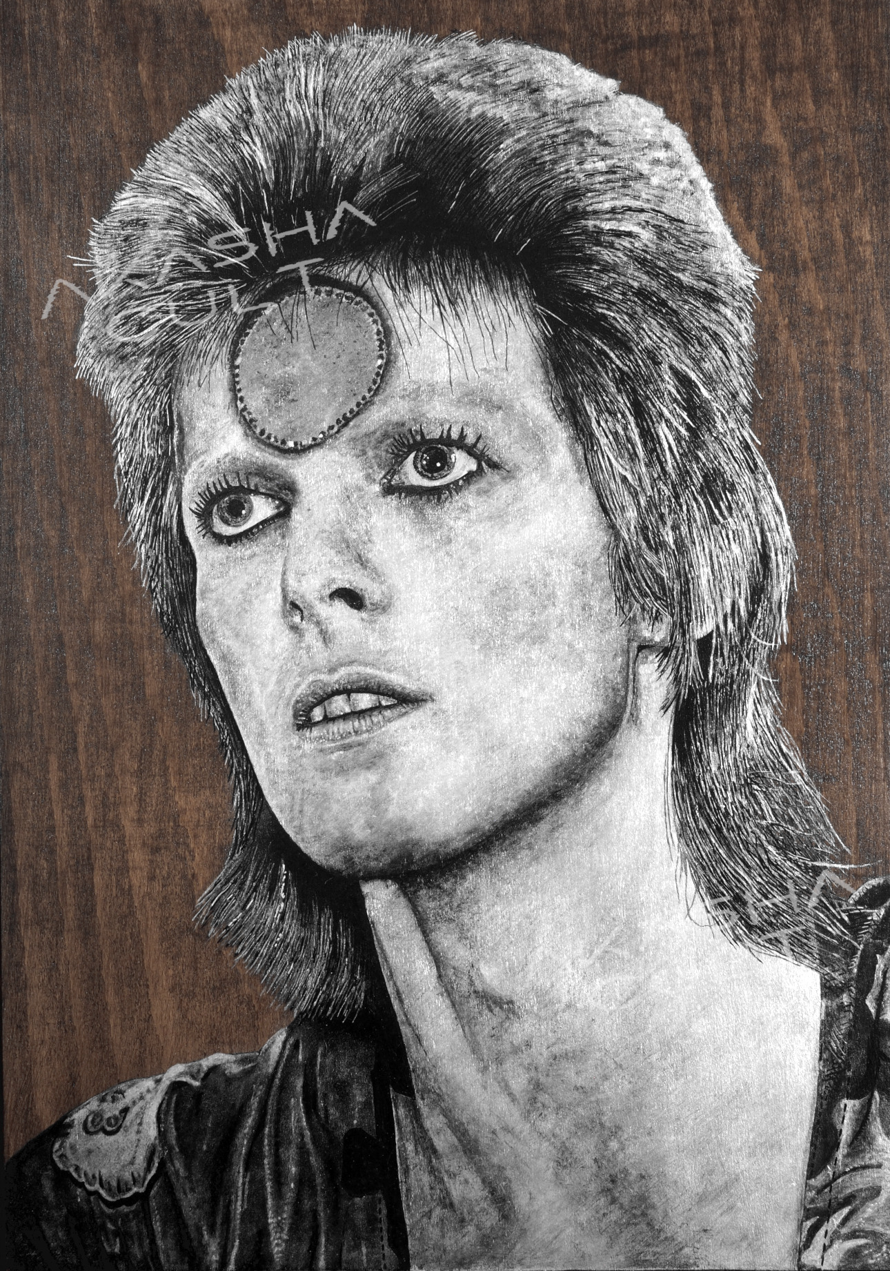 david bowie akasha cult original portrait painting artwork uk bristol based artist silver and black on wood