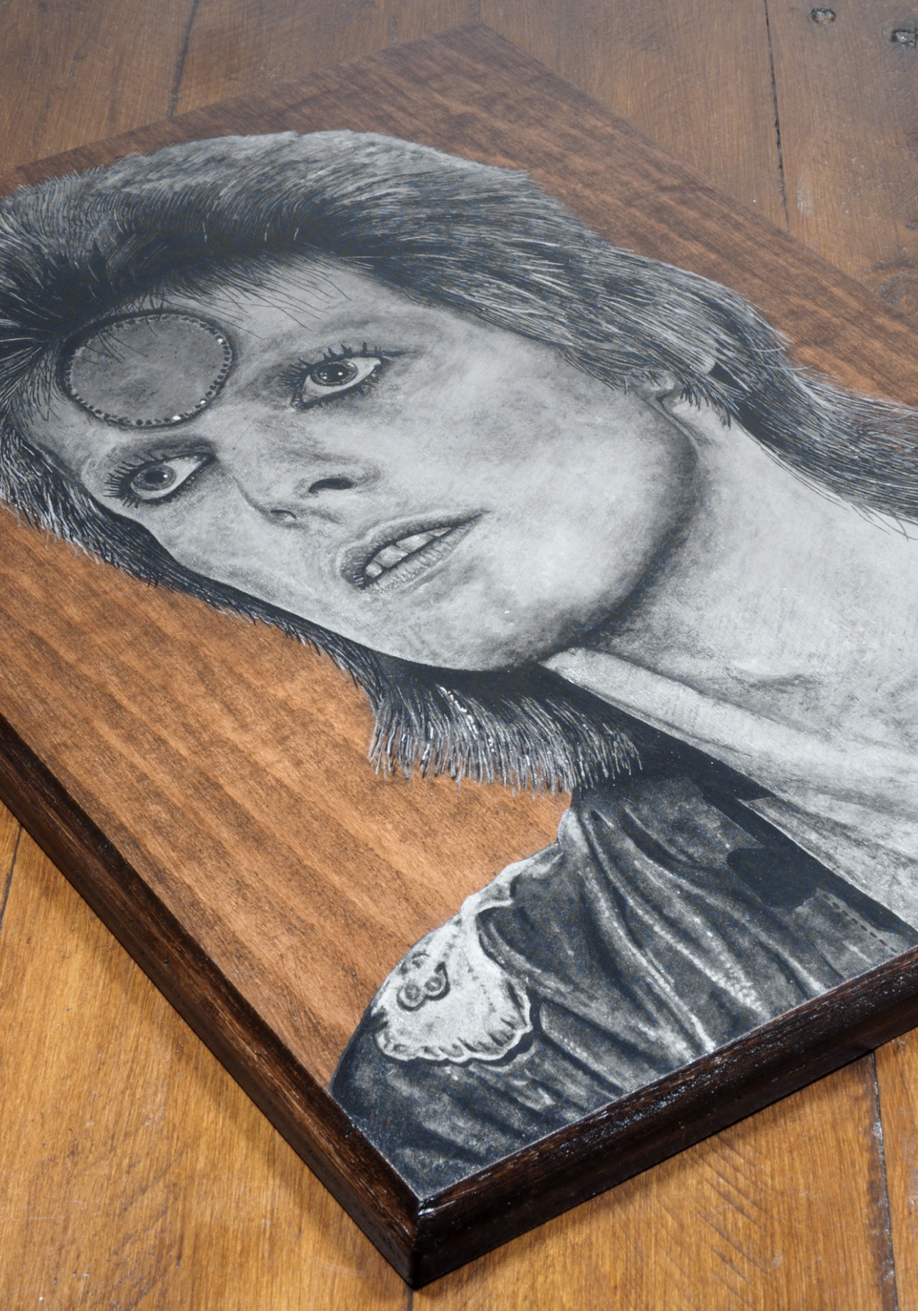 david bowie akasha cult original portrait painting artwork uk bristol based artist silver and black on wood