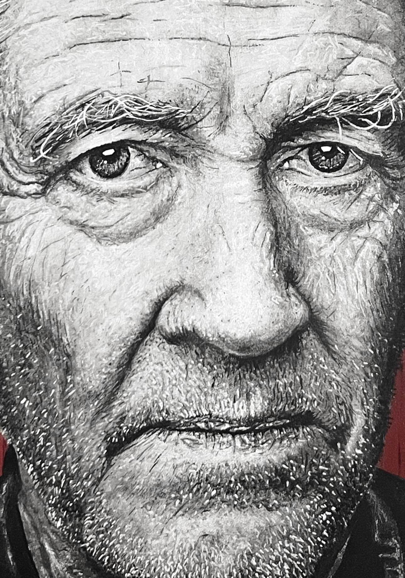 david lynch akasha cult original portrait painting artwork uk bristol based artist silver and black on wood close up