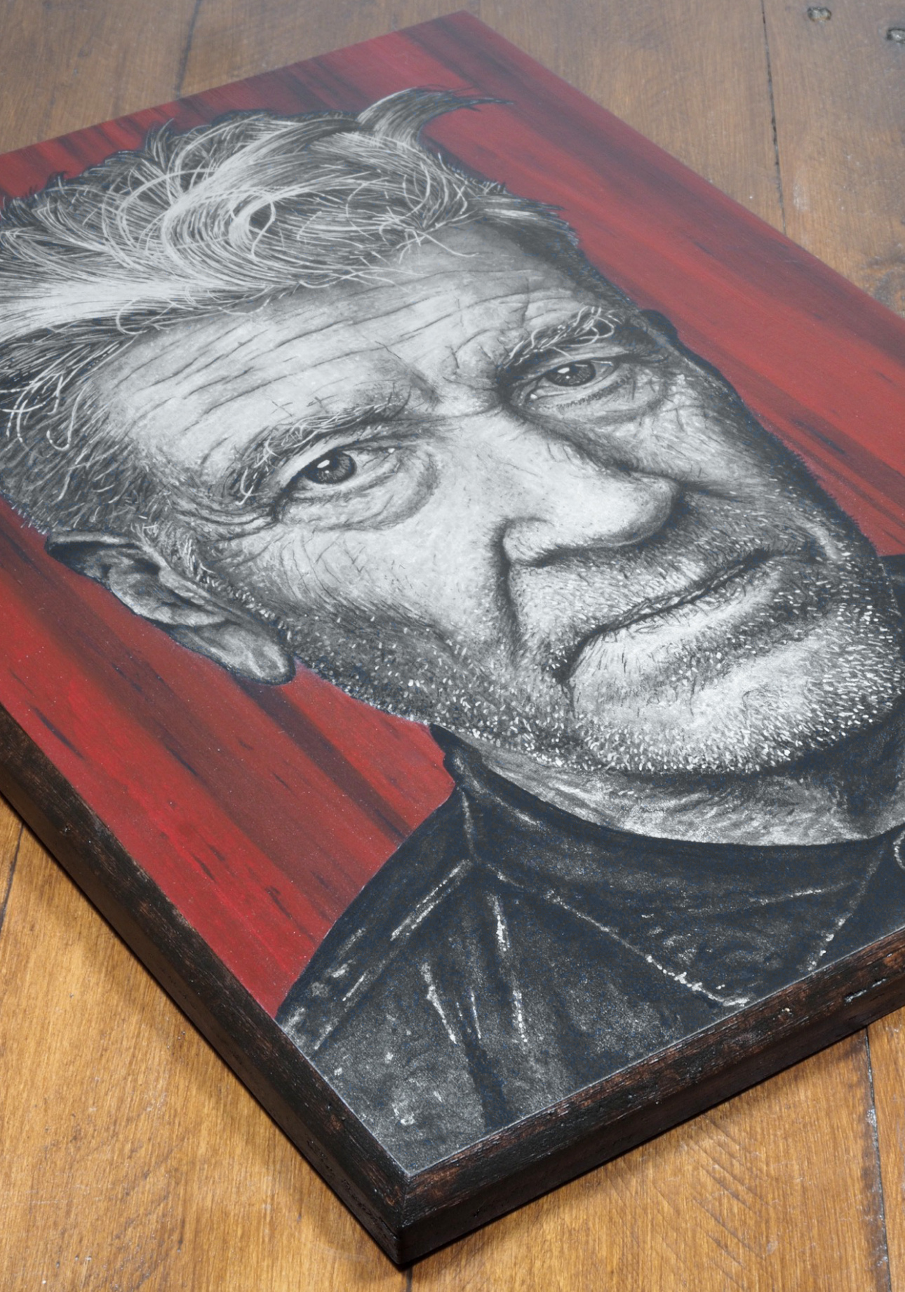 david lynch akasha cult original portrait painting artwork uk bristol based artist silver and black on wood