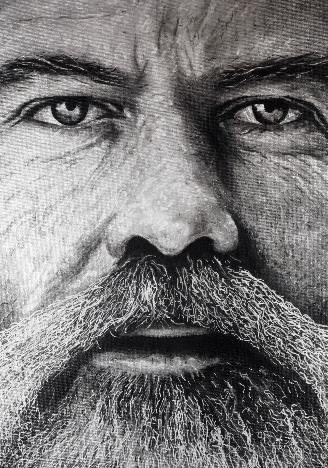 father yod akasha cult original portrait painting artwork uk bristol based artist silver and black on wood close up