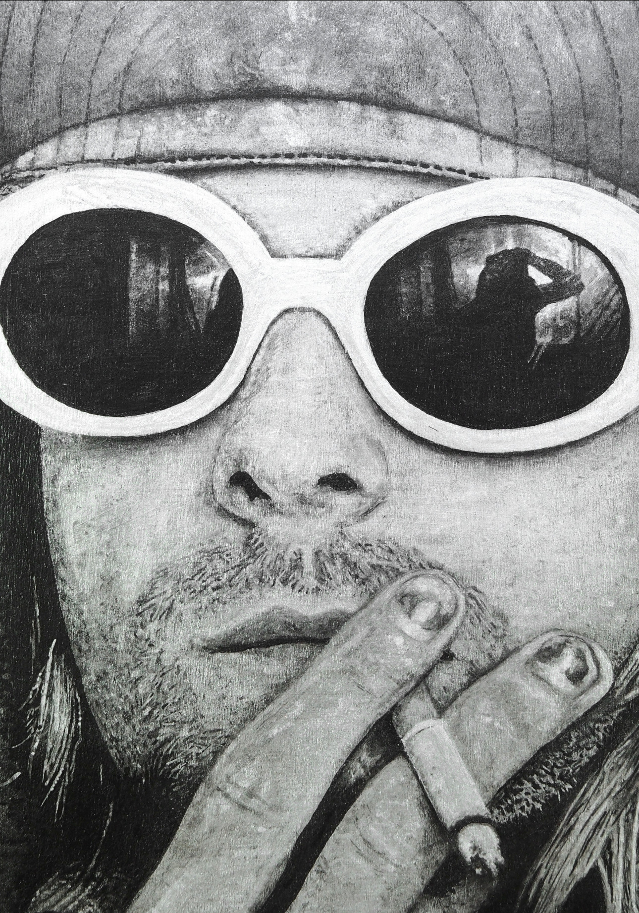 kurt cobain akasha cult original portrait painting artwork uk bristol based artist silver and black on wood close up