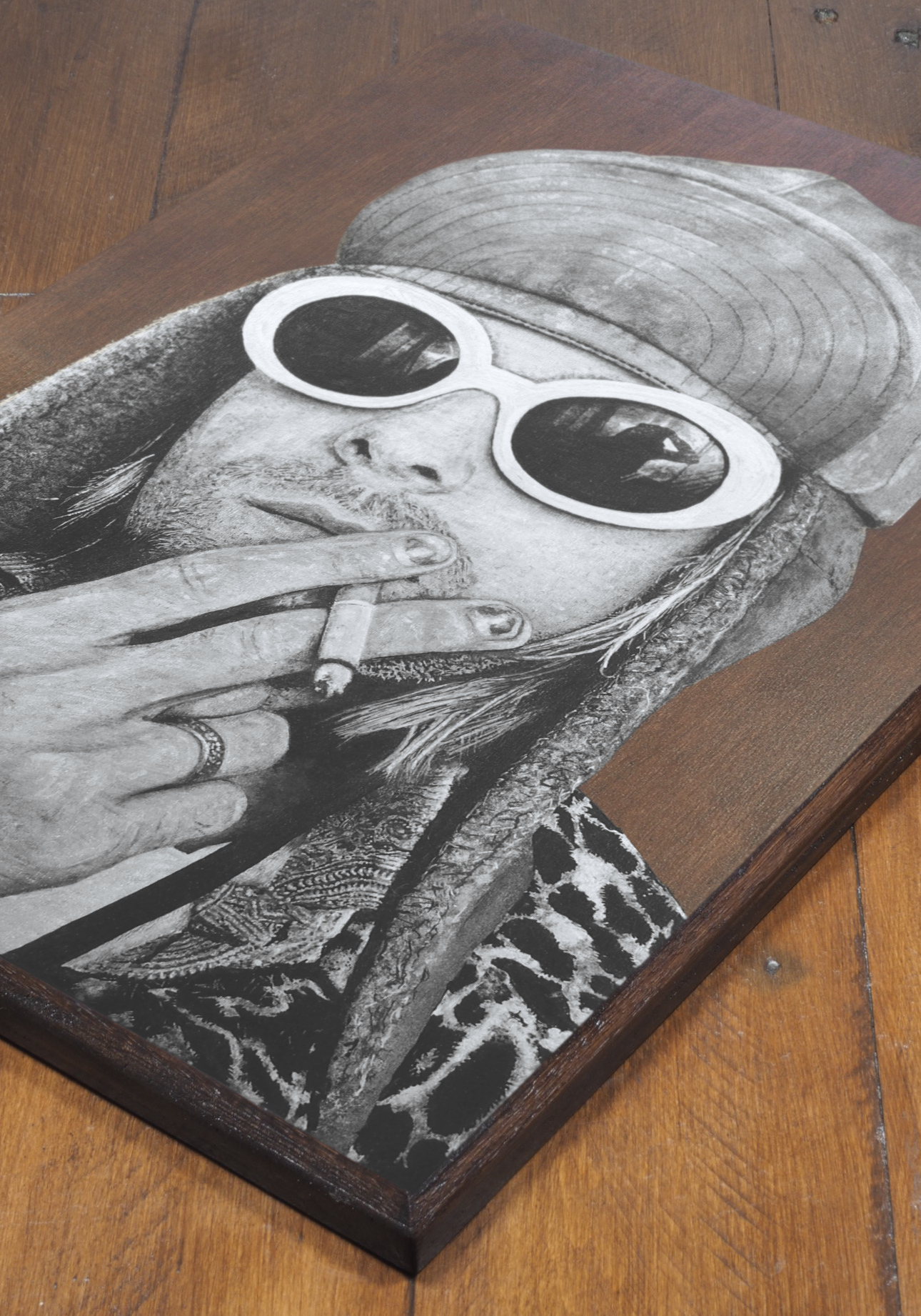 kurt cobain akasha cult original portrait painting artwork uk bristol based artist silver and black on wood
