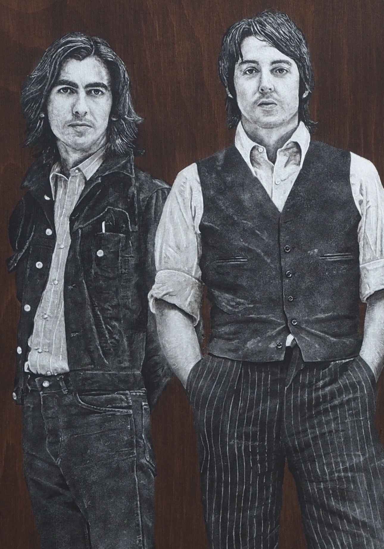 the beatles akasha cult original portrait painting artwork uk bristol based artist silver and black on wood close up